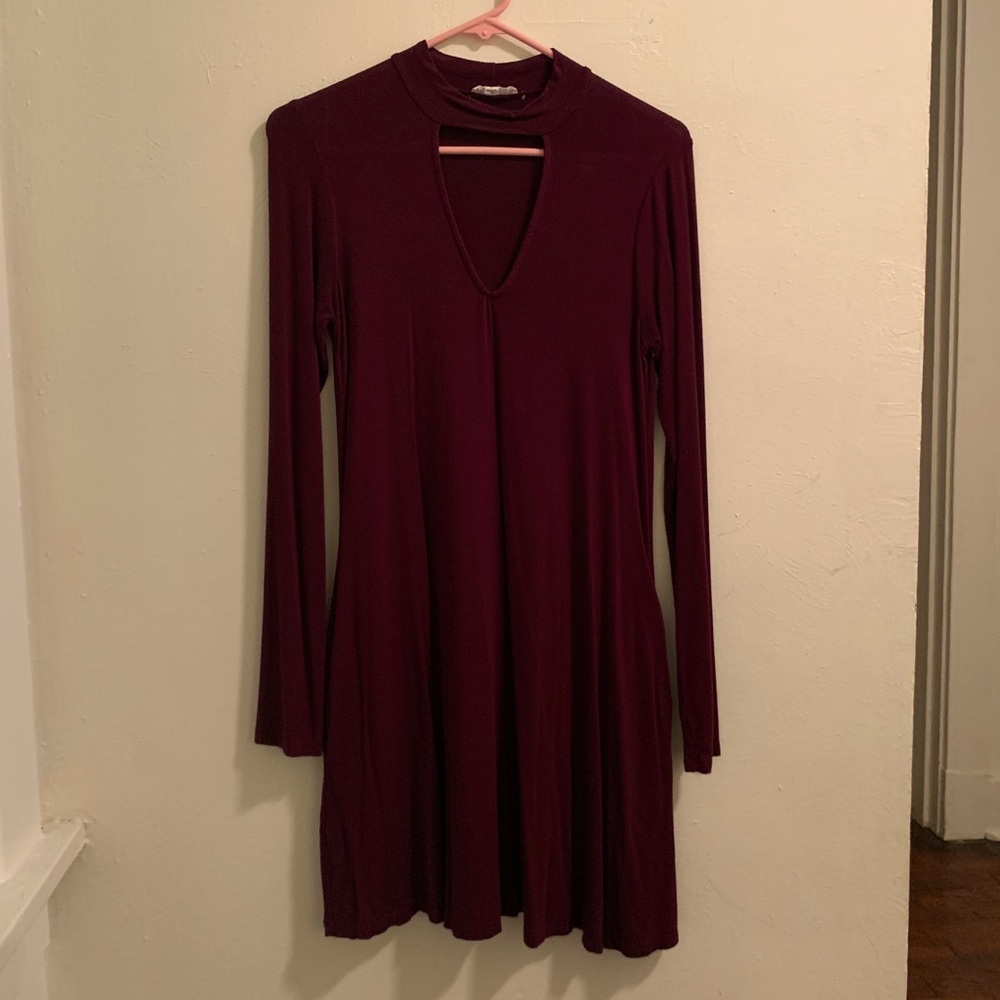 Socialite Burgundy Swing Dress with Pockets